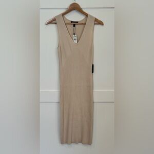 NWT Express Beige Cream Sleeveless V-Neck Ribbed Sweater Dress Size XS